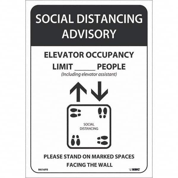 NMC - "Social Distancing Advisory Elevatory Occupancy", 10" Wide x 14" High, Pressure-Sensitive Vinyl Safety Sign - Exact Industrial Supply