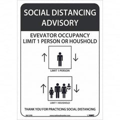 NMC - "Social Distancing Advisory Elevatory Occupancy", 10" Wide x 14" High, Pressure-Sensitive Vinyl Safety Sign - Exact Industrial Supply