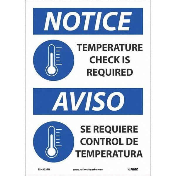 NMC - "Notice - Temperature Check is Required", 10" Wide x 14" High, Pressure-Sensitive Vinyl Safety Sign - Exact Industrial Supply