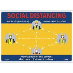 NMC - "Social Distancing", 14" Wide x 10" High, Pressure-Sensitive Vinyl Safety Sign - Exact Industrial Supply