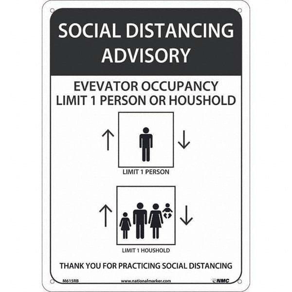 NMC - "Social Distancing Advisory Elevatory Occupancy", 10" Wide x 14" High, Rigid Plastic Safety Sign - Exact Industrial Supply