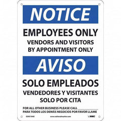 NMC - "Notice - Employees Only", 10" Wide x 14" High, Aluminum Safety Sign - Exact Industrial Supply