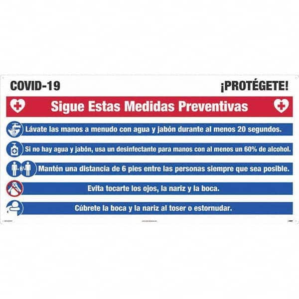 NMC - "COVID-19 - PROTECT YOURSELF!", 48" Wide x 24" High, Aluminum Composite Panel Safety Sign - Exact Industrial Supply