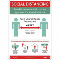 NMC - "COVID-19 - Social Distancing", 10" Wide x 14" High, Rigid Plastic Safety Sign - Exact Industrial Supply