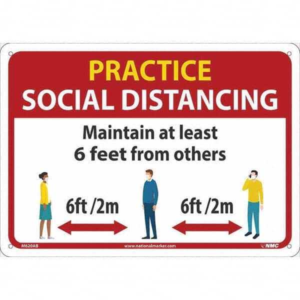 NMC - "Practice Social Distancing", 14" Wide x 10" High, Aluminum Safety Sign - Exact Industrial Supply