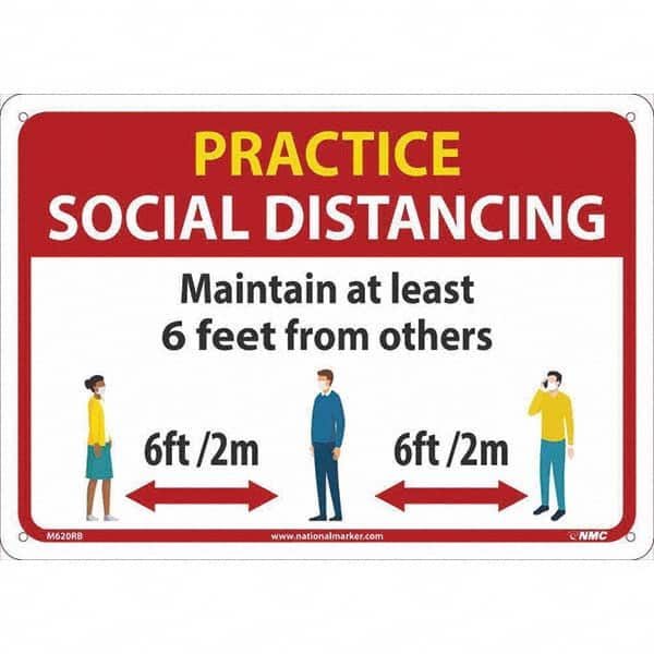 NMC - "Practice Social Distancing", 14" Wide x 10" High, Rigid Plastic Safety Sign - Exact Industrial Supply