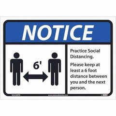 NMC - "Notice - Practice Social Distancing", 14" Wide x 10" High, Pressure-Sensitive Vinyl Safety Sign - Exact Industrial Supply