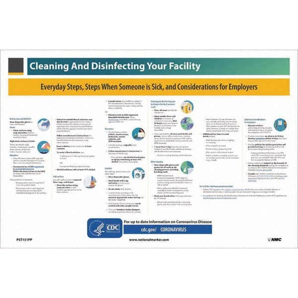 NMC - "COVID-19 - Cleaning and Disinfecting Your Facility", 18" Wide x 12" High, Paper Safety Sign - Exact Industrial Supply