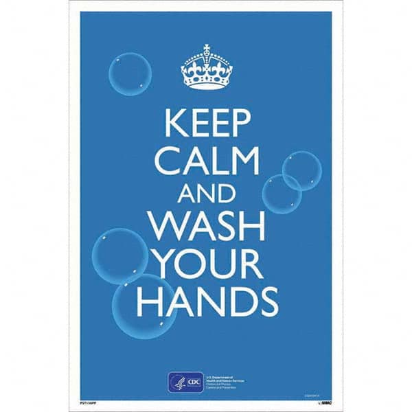 NMC - "COVID-19 - Keep Calm And Wash Your Hands", 12" Wide x 18" High, Paper Safety Sign - Exact Industrial Supply