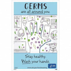 NMC - "COVID-19 - Germs Are All Around You", 12" Wide x 18" High, Vinyl Safety Sign - Exact Industrial Supply