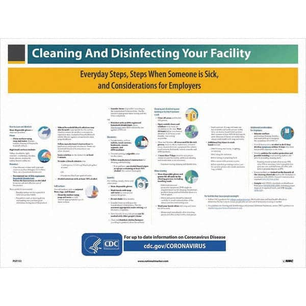 NMC - "COVID-19 - Cleaning and Disinfecting Your Facility", 24" Wide x 18" High, Paper Safety Sign - Exact Industrial Supply