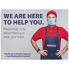 NMC - "COVID-19 - We Are Here To Help You", 24" Wide x 18" High, Paper Safety Sign - Exact Industrial Supply