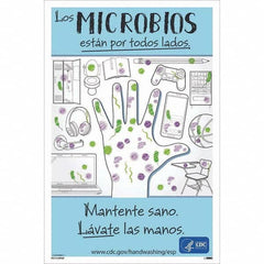 NMC - "COVID-19 - Los Microbios Est\xE1n Por Todos Lados", 12" Wide x 18" High, Paper Safety Sign - Exact Industrial Supply