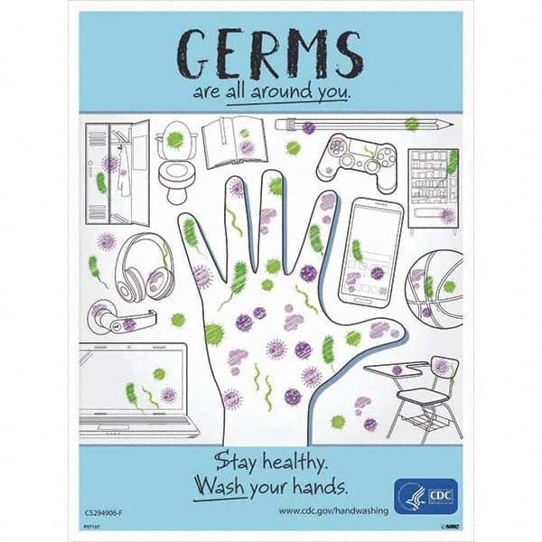 NMC - "COVID-19 - Germs Are All Around You", 18" Wide x 24" High, Paper Safety Sign - Exact Industrial Supply