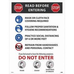 NMC - "COVID-19 - STOP - Read Before Entering", 18" Wide x 24" High, Paper Safety Sign - Exact Industrial Supply