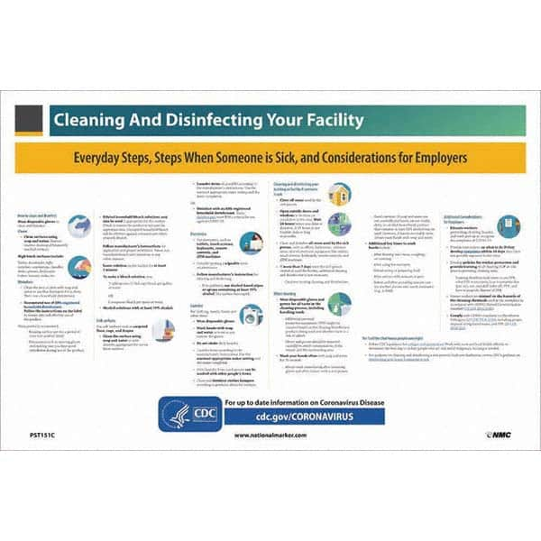 NMC - "COVID-19 - Cleaning and Disinfecting Your Facility", 18" Wide x 12" High, Vinyl Safety Sign - Exact Industrial Supply