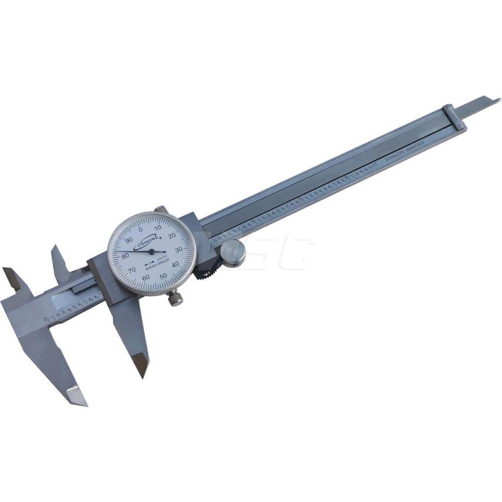 Dial Caliper: 6'' Range, 0.001'' Graduation, 0.1'' per Revolution 1.5855'' Jaw Length, White Face, 0.005'' Accuracy