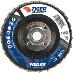 Flap Disc: 4-1/2″ Dia, 5/8-11 Hole, 36 Grit, Zirconia Alumina, Type 27 Coated, Coarse Grade, Cloth-Backed, 13,000 RPM