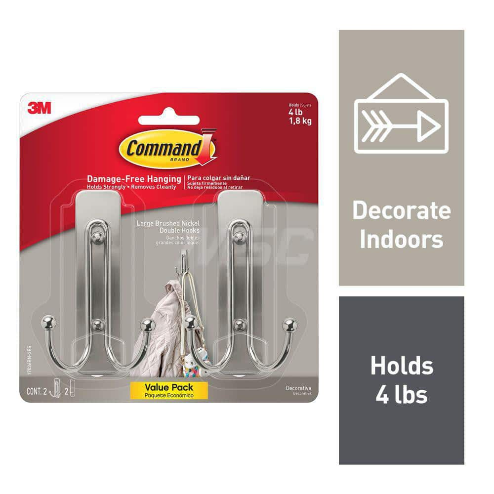 All-Purpose & Utility Hooks; Mount Type: Adhesive Back; Overall Length (Inch): 4.03; Overall Length (mm): 4.03; Material: Plastic; Projection: 1.6 in; Finish/Coating: Brushed Nickel; Maximum Load Capacity: 4.00; Minimum Order Quantity: Plastic; Material: