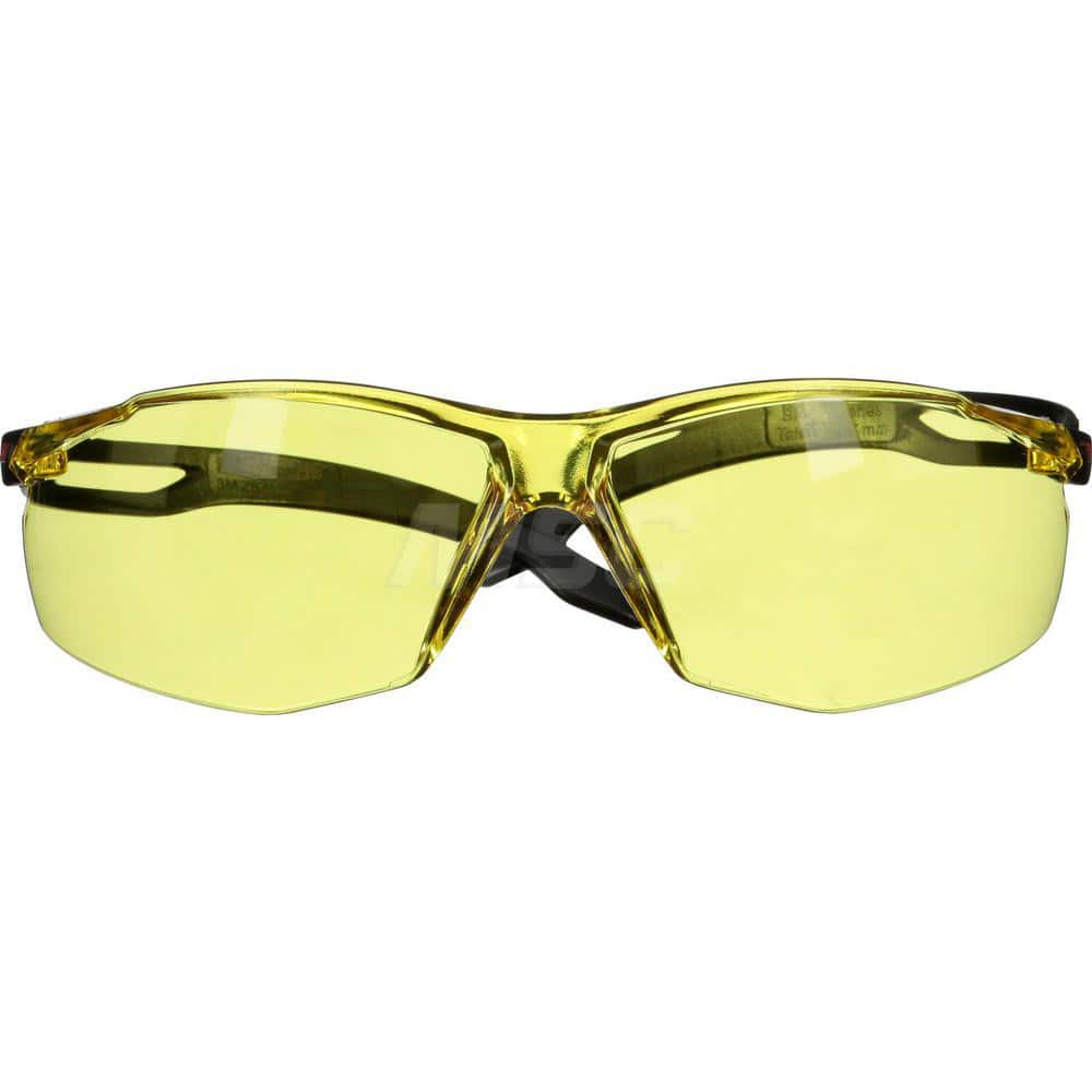 Safety Glass: Anti-Fog & Anti-Scratch, Polycarbonate, Amber Lenses, Frameless Black & Brown Frame, Wraparound, Adjustable