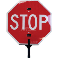 Traffic & Parking Signs; MessageType: Stop & Yield Signs; Message or Graphic: Message Only; Legend: Stop/Slow; Graphic Type: None; Reflectivity: High Intensity; Material: Plastic; Thickness (Decimal Inch): 1-1/2; Coating: No Coating; Mounting: Post; Handh