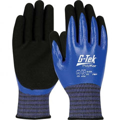 Cut, Puncture & Abrasive-Resistant Gloves: Size L, ANSI Cut A3, ANSI Puncture 4, Nitrile, PolyKor Black & Blue, Full Coated, Double Dipped Grip, ANSI Abrasion 4