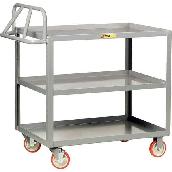 Little Giant - 1,200 Lb Capacity, 24" Wide x 48" Long x 35" High Cart - 3 Shelf, Steel, Polyurethane Casters - Exact Industrial Supply