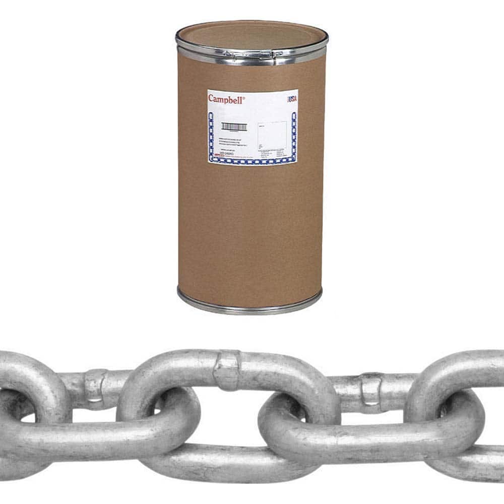 Campbell - Welded Chain; Chain Grade: 43 ; Trade Size: 3/8 ; Load Capacity (Lb.): 5400 ; Finish/Coating: Self Colored ; Type: Hightest ; Length (Feet): 200 - Exact Industrial Supply