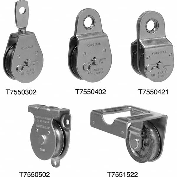 Campbell - Blocks & Pulleys; Type: Swivel Eye Pulley ; Rope Type: Wire ; Sheave Style: Single ; Rope Diameter (Inch): 3/8 ; Sheave Outside Diameter (Inch): 2 ; Load Capacity (Lb.): 100 - Exact Industrial Supply