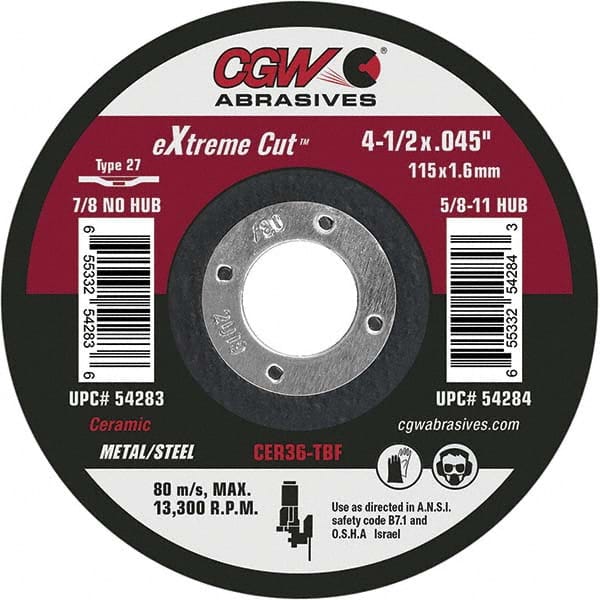 CGW Abrasives - Cutoff Wheels Tool Compatibility: Angle Grinders Wheel Diameter (Inch): 4-1/2 - Exact Industrial Supply