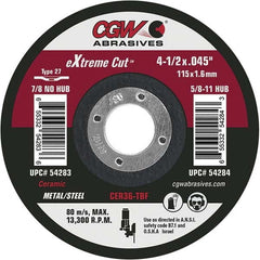 CGW Abrasives - Cutoff Wheels Tool Compatibility: Angle Grinders Wheel Diameter (Inch): 4-1/2 - Exact Industrial Supply