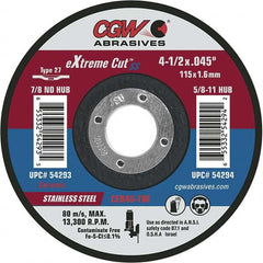 Cut-Off Wheel: Type 27, 5″ Dia, Ceramic Reinforced, 46 Grit, 12250 Max RPM, Use with Angle Grinders