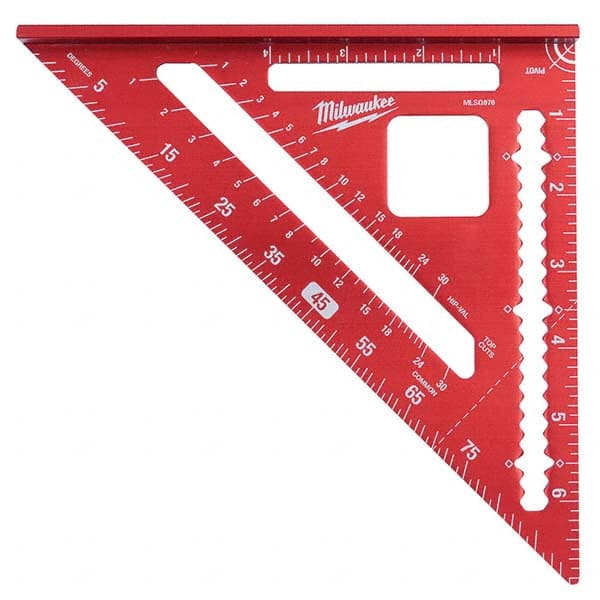 Rafter Squares; Type: Rafter Square; Blade Length (Inch): 7; Base Length (Inch): 7; Graduation (Degrees): 0.1250 in; 0 to 90; 0 to 90 ™; Graduation (mm): 0.1250 in; 0 to 90 ™; Graduation (Inch): 0.1250 in; 0 to 90 ™; 1/8; Base Width (Inch): 1.125 in; Mate