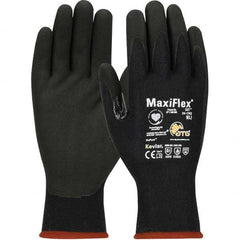 Cut, Puncture & Abrasive-Resistant Gloves: Size L, ANSI Cut A4, ANSI Puncture 1, Nitrile, Kevlar Black, 9.6″ OAL, Palm & Fingers Coated, Kevlar & Polyester Lined, Kevlar Back, Nitrile Dipped Grip, ANSI Abrasion 4