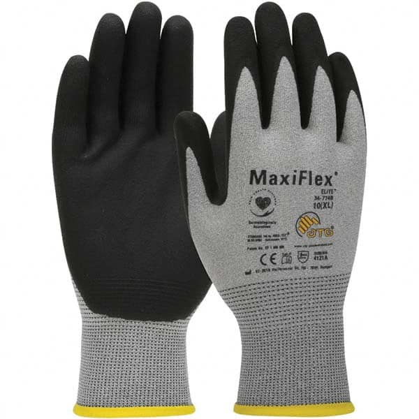 General Purpose Work Gloves: Medium, Nitrile Coated, Nitrile & Nylon Gray & Black, Nylon-Lined, Foam Grip, FDA Approved, Static Dissipative