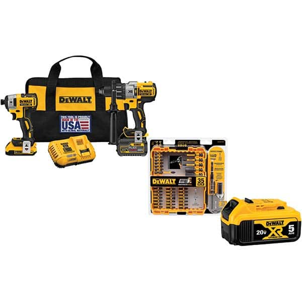 DeWALT - Cordless Tool Combination Kits Voltage: 20 Tools: 1/2" Brushless Hammerdrill, 1/4" Brushless Compact Impact Driver - Exact Industrial Supply