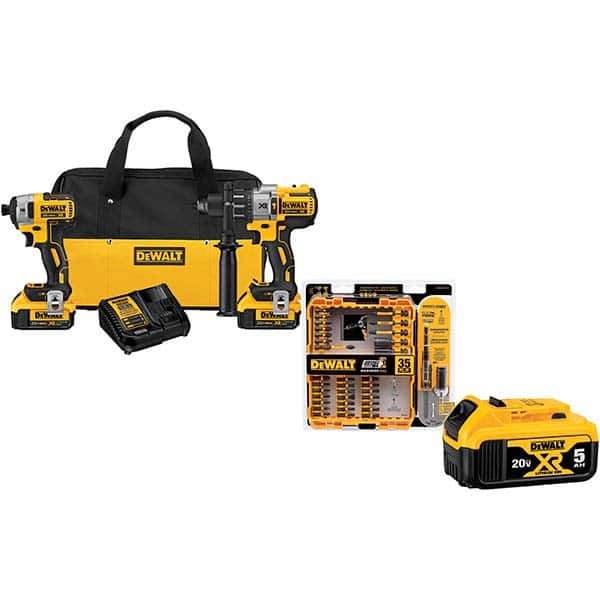 DeWALT - Cordless Tool Combination Kits Voltage: 20 Tools: 1/2" Brushless Hammerdrill, 1/4" Brushless Compact Impact Driver - Exact Industrial Supply