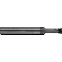 Straight Flute Thread Mill: External & Internal, 3 Flutes, 1/4″ Shank Dia, Solid Carbide 0.09″ Cut Dia, 0.2449″ LOC, 2.5″ OAL, AlCrN Coated