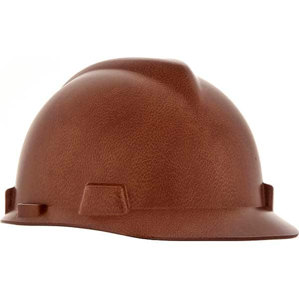 Hard Hat: Impact Resistant, Slotted Cap, Type 1, Class E, 4-Point Suspension Brown, Polyethylene, Vented, Slotted