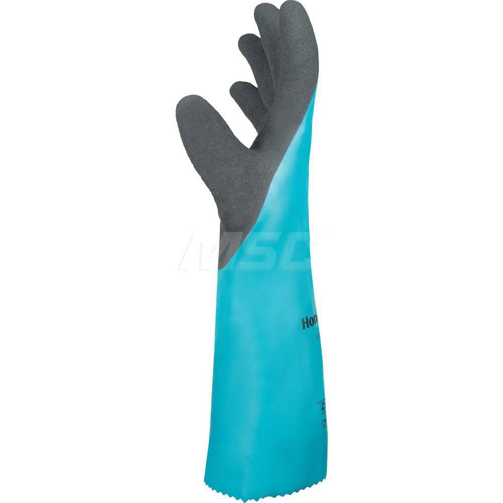 Chemical Resistant Gloves: Medium, 18 mil Thick, Nitrile-Coated, Nitrile, Supported Aqua, 12.59'' OAL, Soft Textured, FDA Approved, ANSI Cut A3