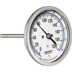 Bimetal & Dial Thermometers; Type: Bi-Metal Thermometer; Mount: Back Connected; Stem Length (Inch): 2-1/2; Dial Diameter: 3; Minimum Temperature (F): 0.000; Minimum Temperature (C): -20.00; Maximum Temperature (F): 200.000; Maximum Temperature (C): 93.00;