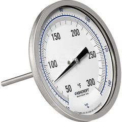 Bimetal & Dial Thermometers; Type: Bi-Metal Thermometer; Mount: Back Connected; Stem Length (Inch): 2-1/2; Dial Diameter: 5; Minimum Temperature (F): 50.000; Minimum Temperature (C): 10.00; Maximum Temperature (F): 300.000; Maximum Temperature (C): 150.00