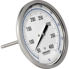 Bimetal & Dial Thermometers; Type: Bi-Metal Thermometer; Mount: Back Connected; Stem Length (Inch): 6; Dial Diameter: 5; Minimum Temperature (F): 50.000; Minimum Temperature (C): 10.00; Maximum Temperature (F): 400.000; Maximum Temperature (C): 200.00; Ma