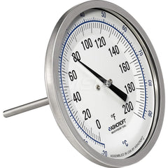 Bimetal & Dial Thermometers; Type: Bi-Metal Thermometer; Mount: Back Connected; Stem Length (Inch): 4; Dial Diameter: 5; Minimum Temperature (F): 0.000; Minimum Temperature (C): -20.00; Maximum Temperature (F): 200.000; Maximum Temperature (C): 93.00; Mat