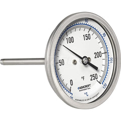 Bimetal & Dial Thermometers; Type: Bi-Metal Thermometer; Mount: Back Connected; Stem Length (Inch): 2-1/2; Dial Diameter: 3; Minimum Temperature (F): 0.000; Minimum Temperature (C): -20.00; Maximum Temperature (F): 250.000; Maximum Temperature (C): 120.00