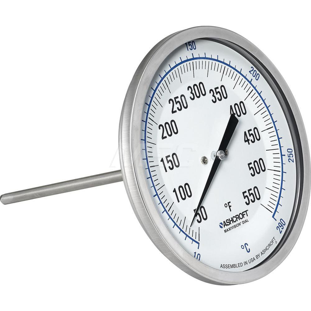 Bimetal & Dial Thermometers; Type: Bi-Metal Thermometer; Mount: Back Connected; Stem Length (Inch): 6; Dial Diameter: 5; Minimum Temperature (F): 50.000; Minimum Temperature (C): 10.00; Maximum Temperature (F): 550.000; Maximum Temperature (C): 290.00; Ma