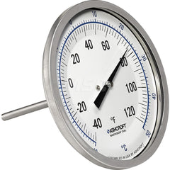 Bimetal & Dial Thermometers; Type: Bi-Metal Thermometer; Mount: Back Connected; Stem Length (Inch): 2-1/2; Dial Diameter: 5; Minimum Temperature (F): -40.000; Minimum Temperature (C): -40.00; Maximum Temperature (F): 120.000; Maximum Temperature (C): 50.0