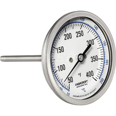 Bimetal & Dial Thermometers; Type: Bi-Metal Thermometer; Mount: Back Connected; Stem Length (Inch): 9; Dial Diameter: 3; Minimum Temperature (F): 50.000; Minimum Temperature (C): 10.00; Maximum Temperature (F): 400.000; Maximum Temperature (C): 200.00; Ma