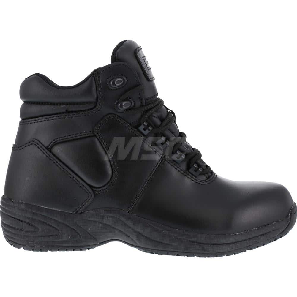 Work Boot: Size 8, 6″ High, Leather, Plain Toe Black, Medium Width