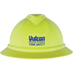 Hard Hat: Impact Resistant & High Visibility, Full Brim, Class E, 4-Point Suspension - Green;Yellow, Polyethylene, Vented